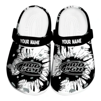 Personalized Bud light Black Splash Black White Clogs