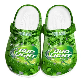 Personalized Bud light Dew Drops Green Clogs