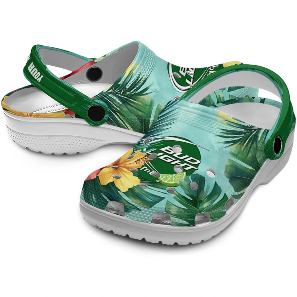 personalized-bud-light-hibiscus-paradise-green-red-clogs-high-quality-hey-clogs.webp