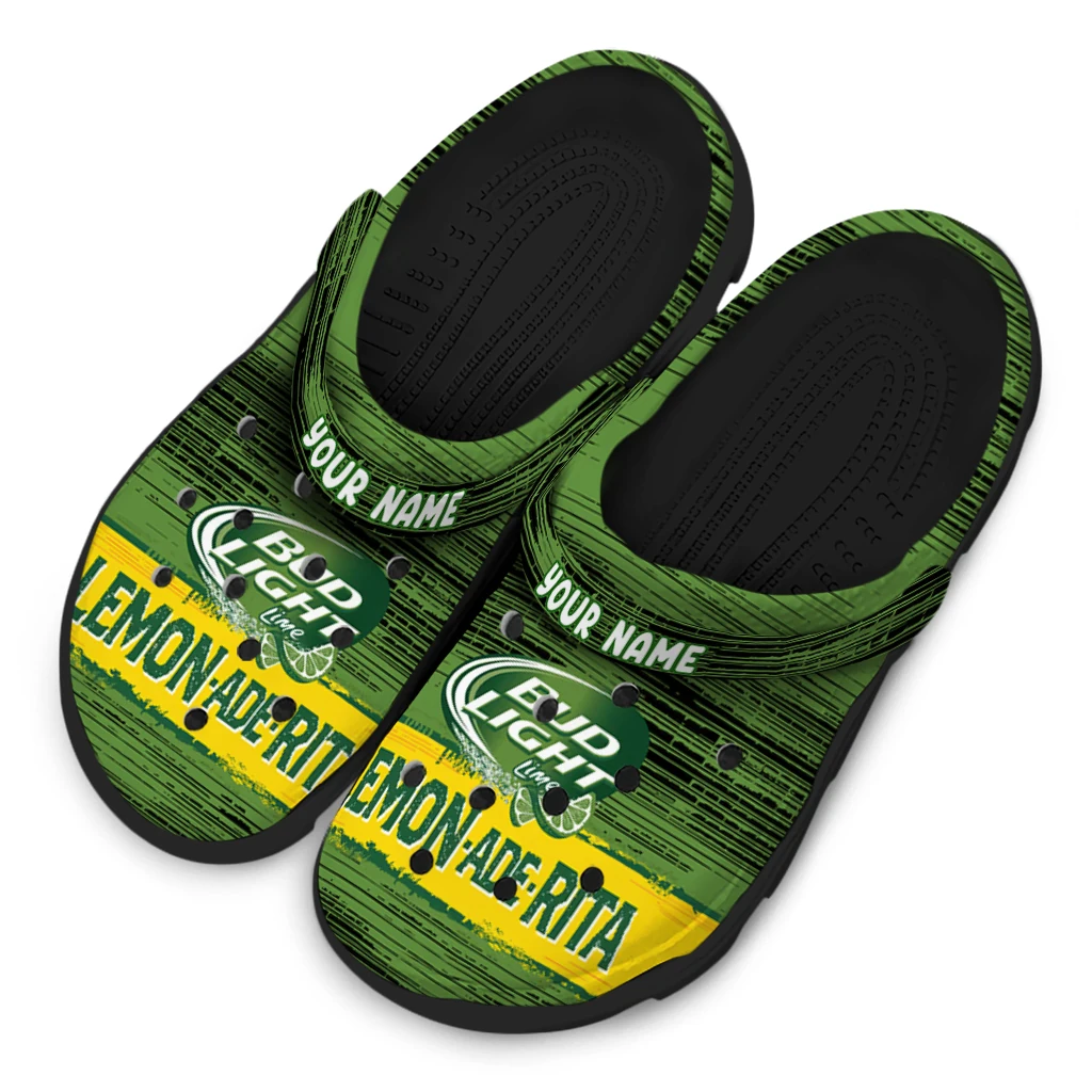 personalized-bud-light-lemonade-rita-green-yellow-clogs-latest-model-hey-clogs.webp