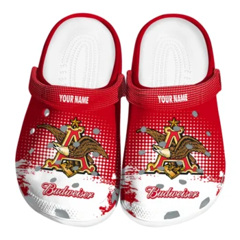 Personalized Budweiser Crowned Wings Red White Clogs