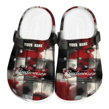 Personalized Budweiser Grid Red Black Clogs