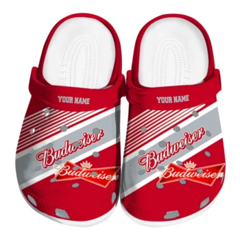 Personalized Budweiser Ribbon Red Gray Clogs