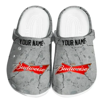 Personalized Budweiser Stone Bowtie Gray Red Clogs