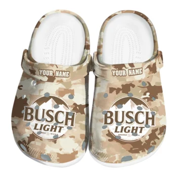 Personalized Busch Light Beige Camouflage Beige Brown Clogs