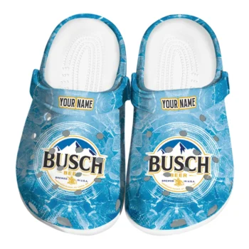 Personalized Busch Light Icy Badge Blue White Clogs