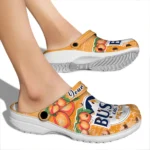 personalized-busch-light-peach-pair-orange-green-clogs-best-selling-hey-clogs.webp