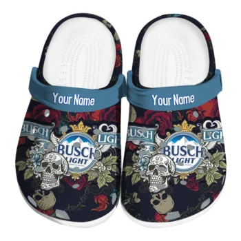 Personalized Busch Light Skull Roses Black Red Clogs