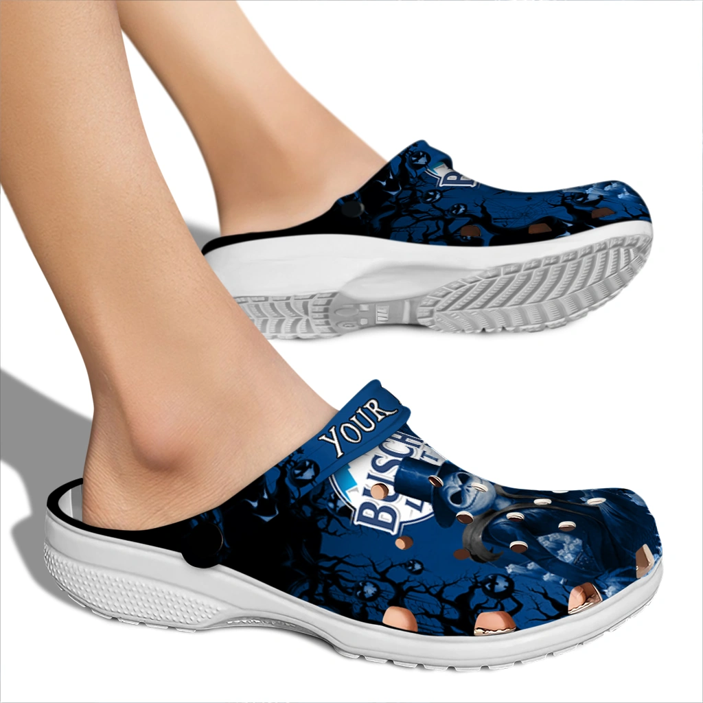 personalized-busch-light-spooky-pattern-blue-black-clogs-fashion-forward-hey-clogs.webp