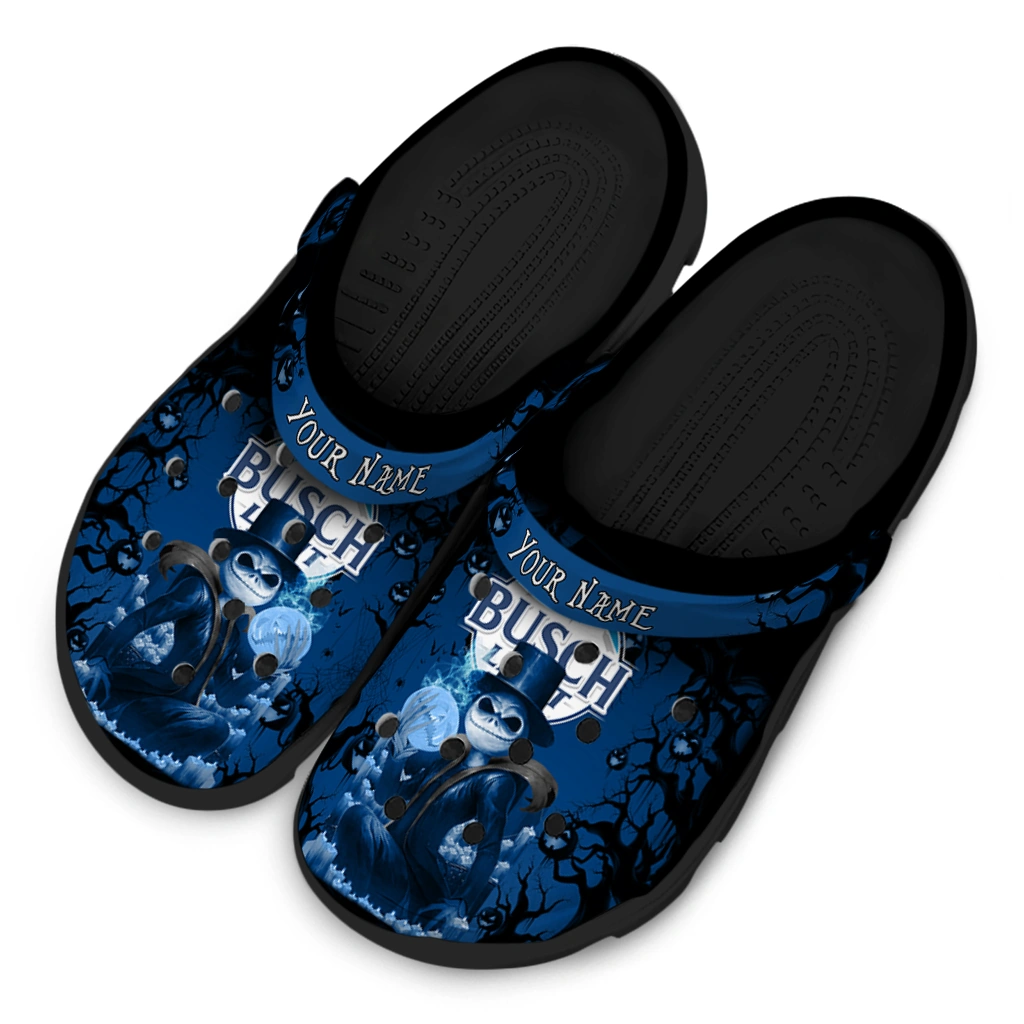 personalized-busch-light-spooky-pattern-blue-black-clogs-latest-model-hey-clogs.webp