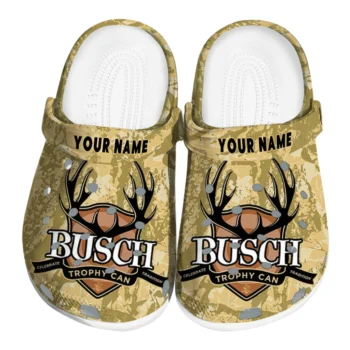 Personalized Busch Light Trophy Cans Beige Brown Clogs