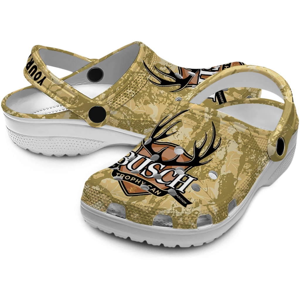 personalized-busch-light-trophy-cans-beige-brown-clogs-high-quality-hey-clogs.webp