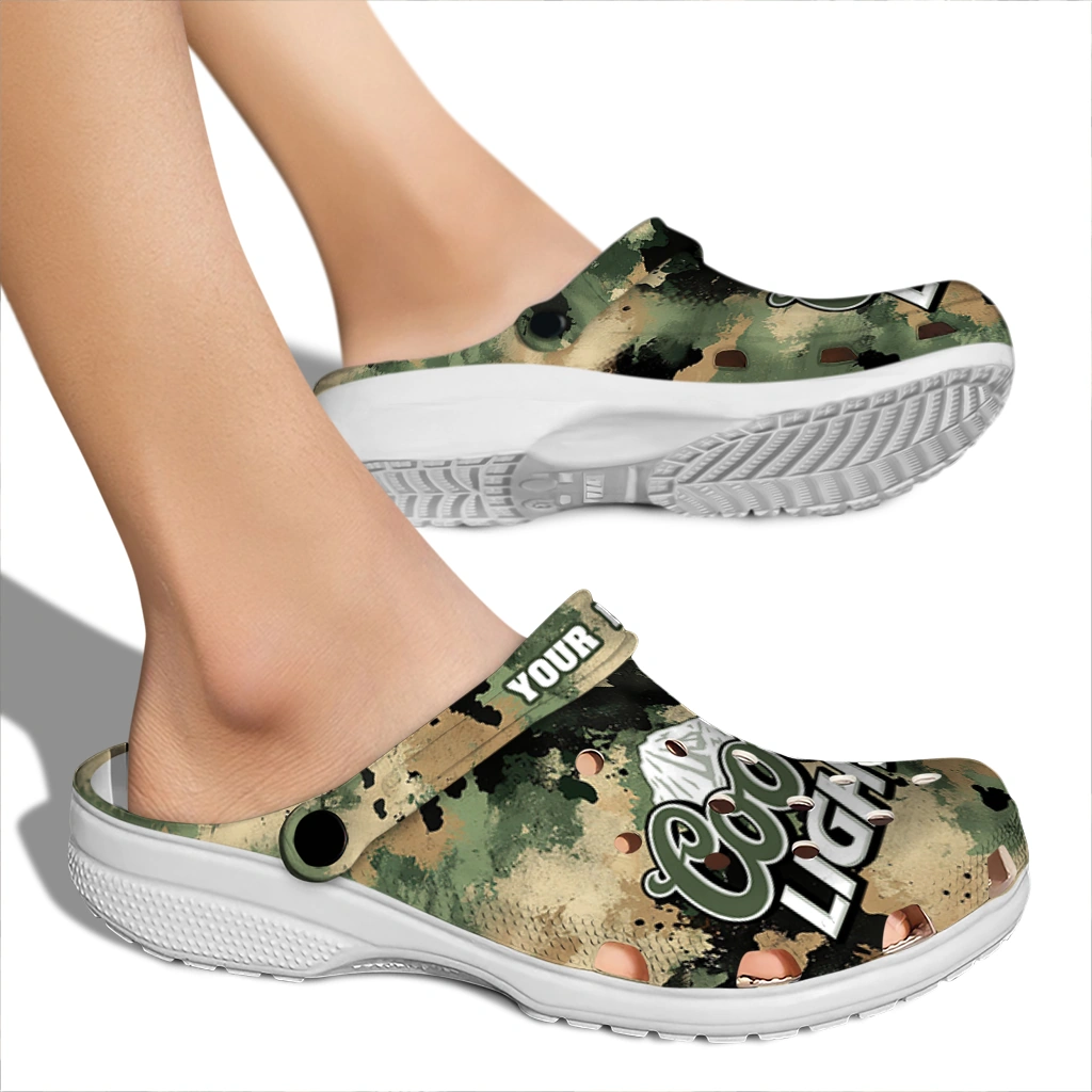personalized-coors-light-beer-green-camouflage-green-brown-clogs-fashion-forward-hey-clogs.webp