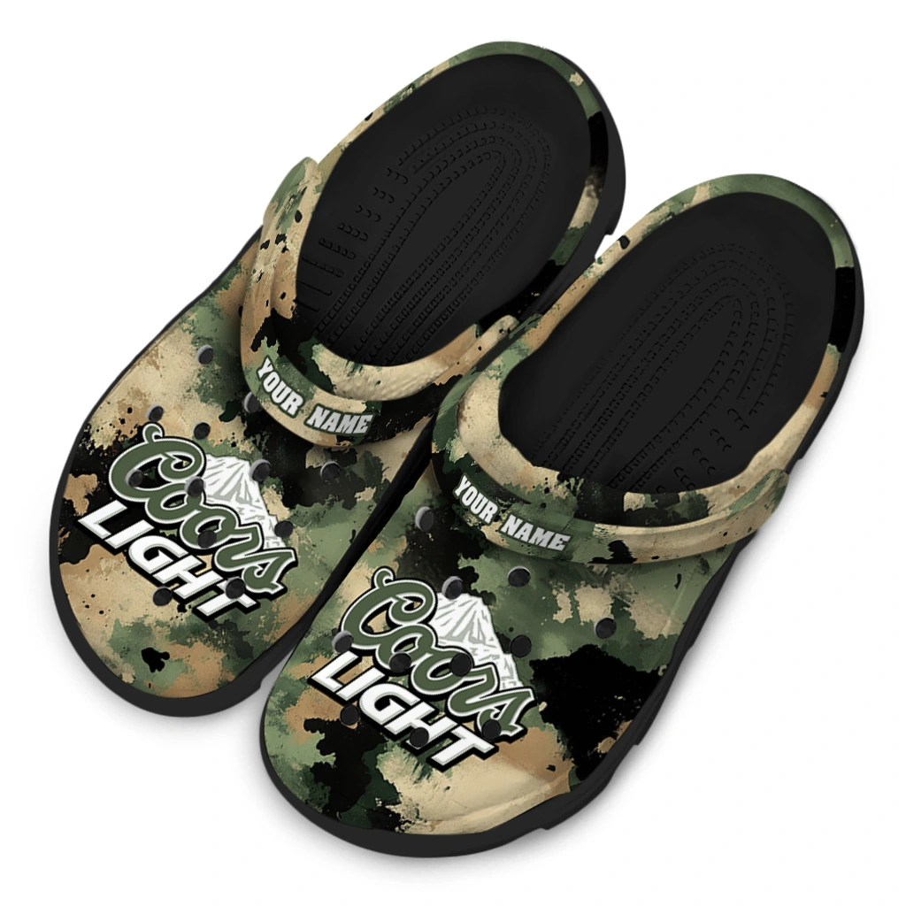 personalized-coors-light-beer-green-camouflage-green-brown-clogs-latest-model-hey-clogs.webp