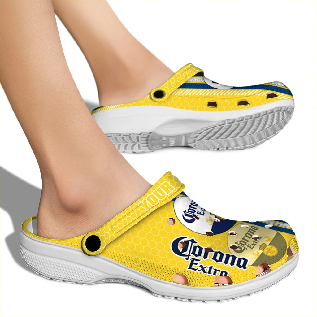 personalized-corona-beer-bottle-graphic-yellow-blue-clogs-fashion-forward-hey-clogs.webp