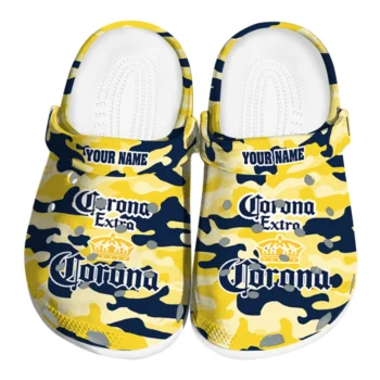 Personalized Corona Beer Camou Crown Yellow Navy Clogs