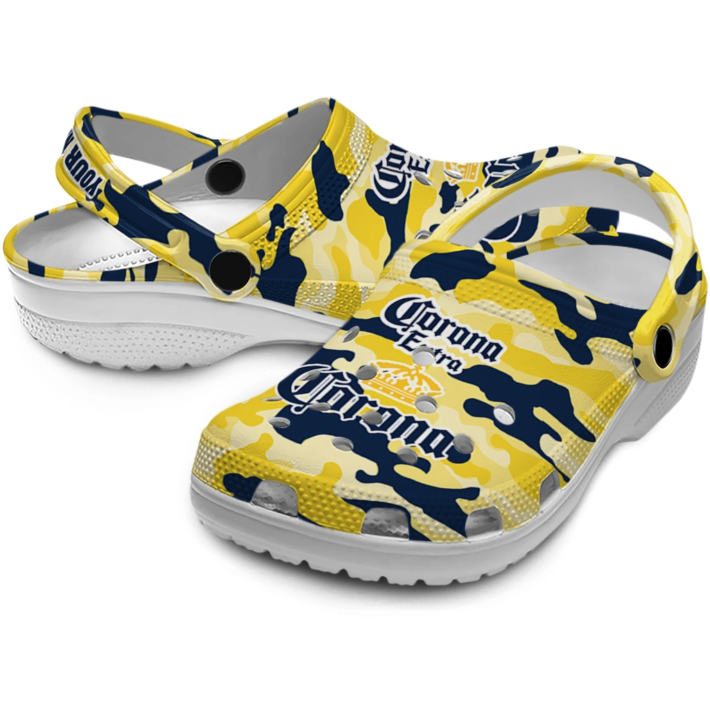 personalized-corona-beer-camou-crown-yellow-navy-clogs-high-quality-hey-clogs.webp