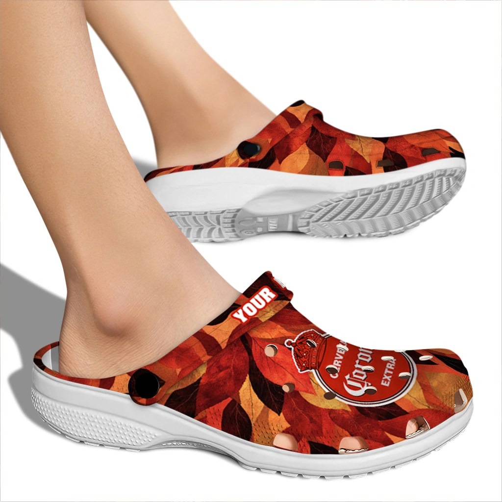 personalized-corona-beer-leaf-swirl-red-orange-clogs-fashion-forward-hey-clogs.webp