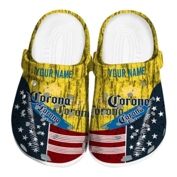 Personalized Corona Beer Wavy Distressed Effect Yellow Navy Clogs