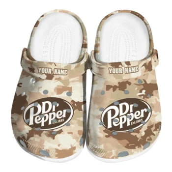 Personalized Dr Pepper Beige Camouflage Beige Brown Clogs