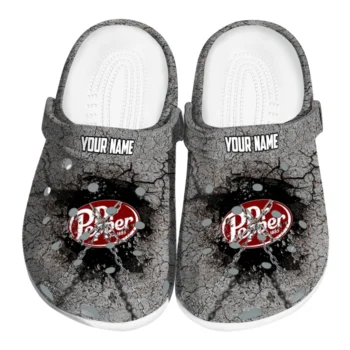 Personalized Dr Pepper Name Shattered Pattern Gray Red Clogs