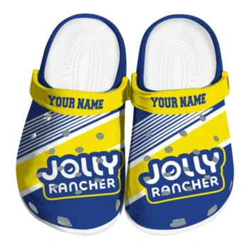 Personalized Jolly rancher Label Stripe Blue Yellow Clogs