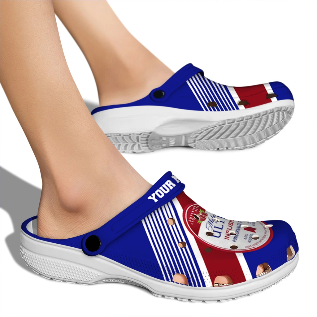 personalized-michelob-ultra-badge-banner-blue-red-clogs-fashion-forward-hey-clogs.webp