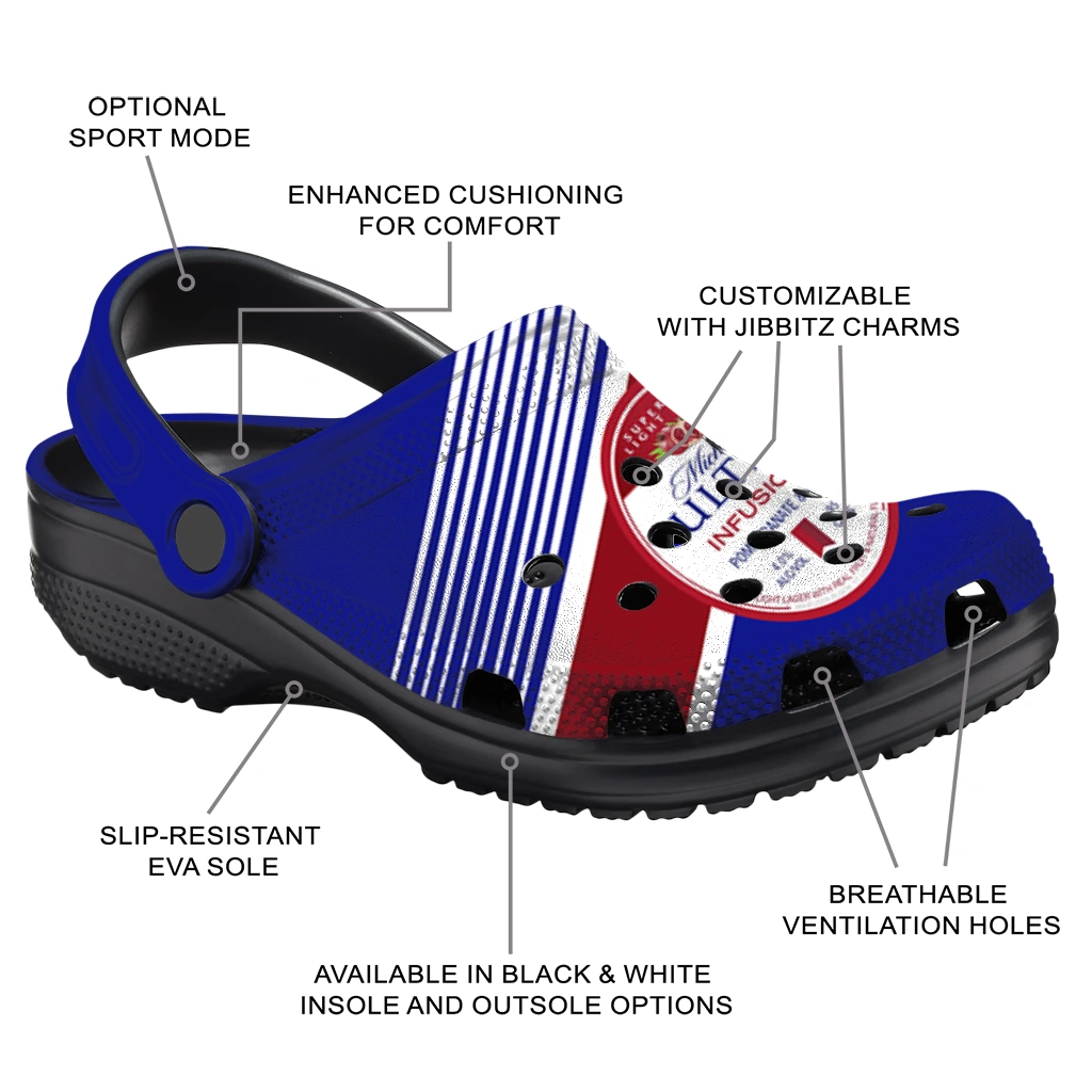 personalized-michelob-ultra-badge-banner-blue-red-clogs-new-arrival-hey-clogs.webp