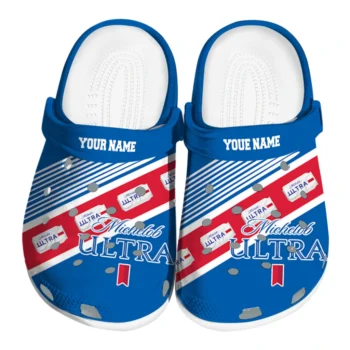 Personalized Michelob Ultra Banner Stripe Blue Red Clogs