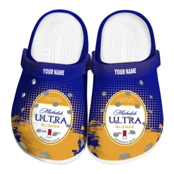 Personalized Michelob Ultra Blonde Crest Blue Yellow Clogs