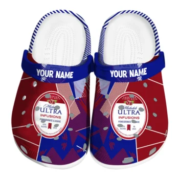 Personalized Michelob Ultra Geometric Fusion Red Blue Clogs
