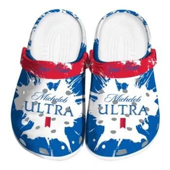 Personalized Michelob Ultra Signature Splash Blue White Clogs