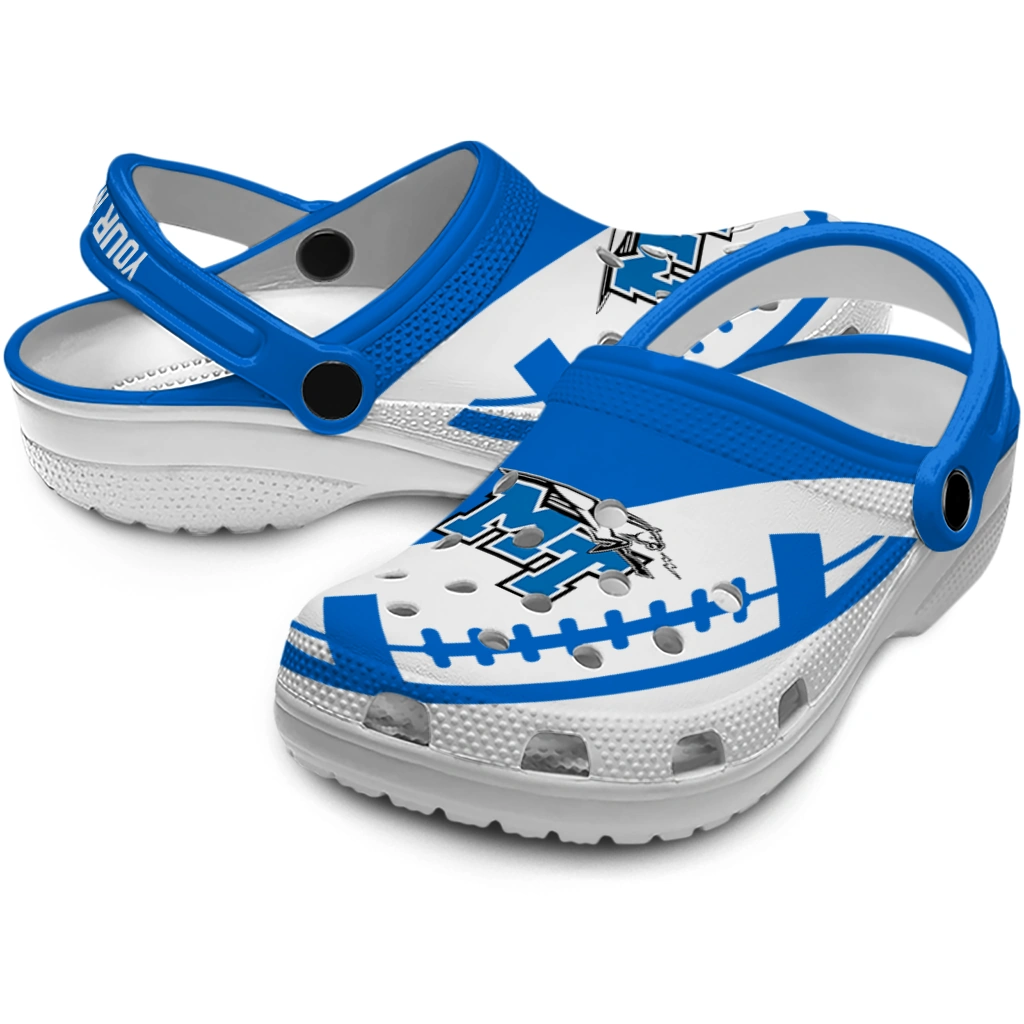 personalized-middle-tennessee-blue-raiders-football-motif-clogs-high-quality