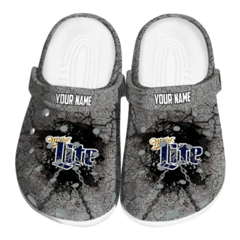 Personalized Miller Lite Cracked Concrete Gray Black Clogs
