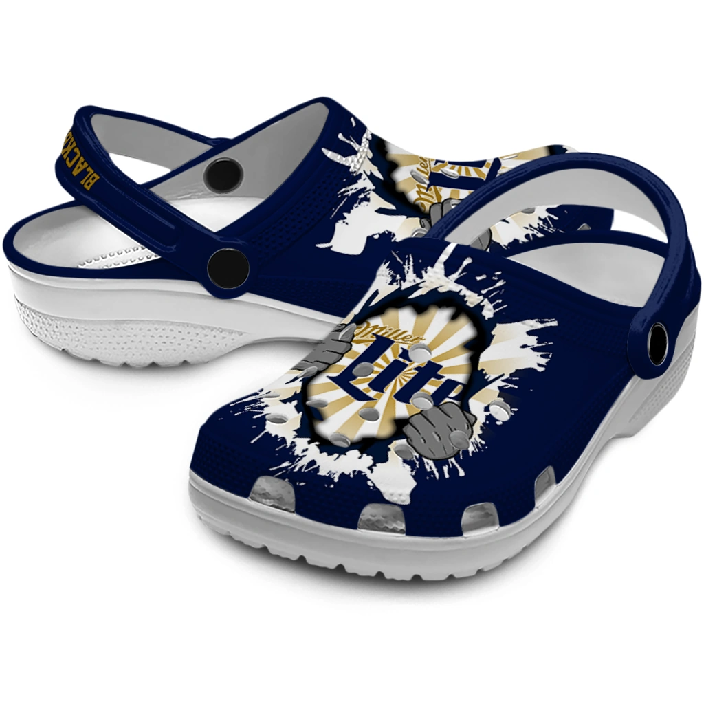 personalized-miller-lite-punch-effect-navy-white-clogs-high-quality-hey-clogs.webp