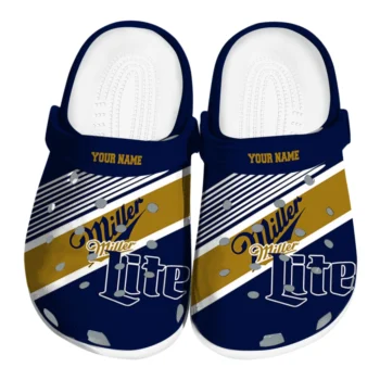 Personalized Miller Lite Streak Navy Gold Clogs