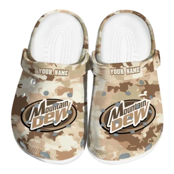 Personalized Mountain Dew Beige Camou Beige Brown Clogs