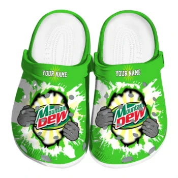Personalized Mountain Dew Splash Green White Clogs