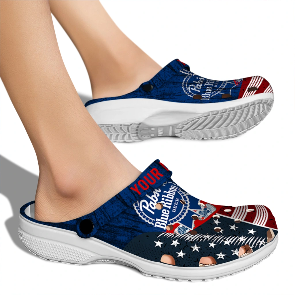 personalized-pabst-blue-ribbon-american-blue-red-clogs-fashion-forward-hey-clogs.webp