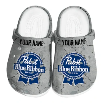 Personalized Pabst Blue Ribbon Cracked Concrete Gray Blue Clogs