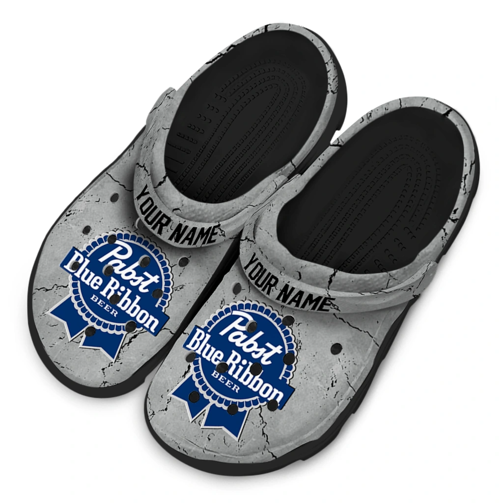 personalized-pabst-blue-ribbon-cracked-concrete-gray-blue-clogs-latest-model-hey-clogs.webp