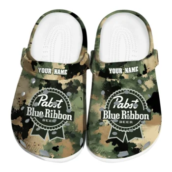 Personalized Pabst Blue Ribbon Green Camou Green Brown Clogs