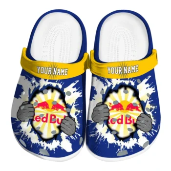 Personalized Red Bull Bursting Through Blue Yellow Clogs