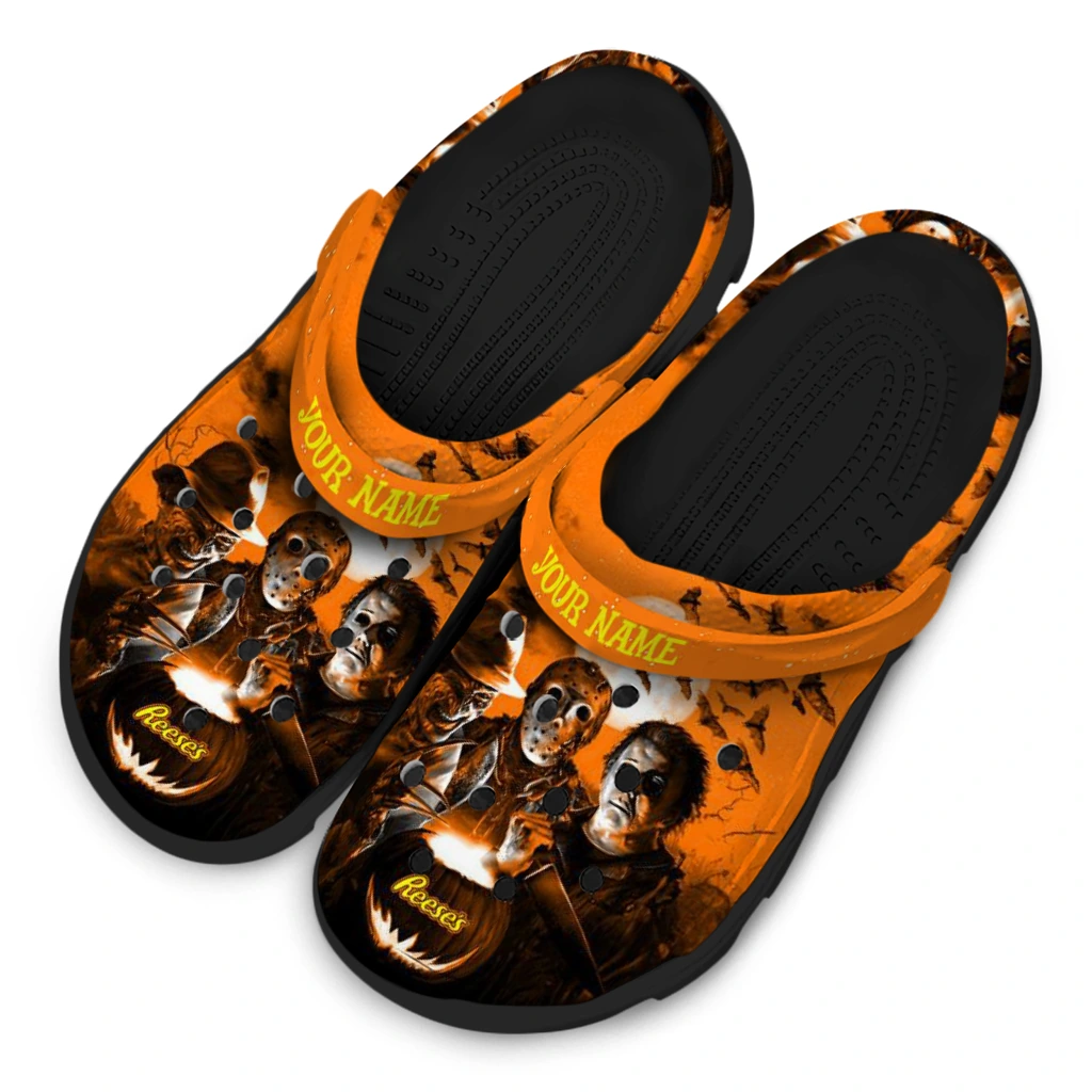 personalized-reeses-horror-faces-orange-black-clogs-latest-model-hey-clogs.webp