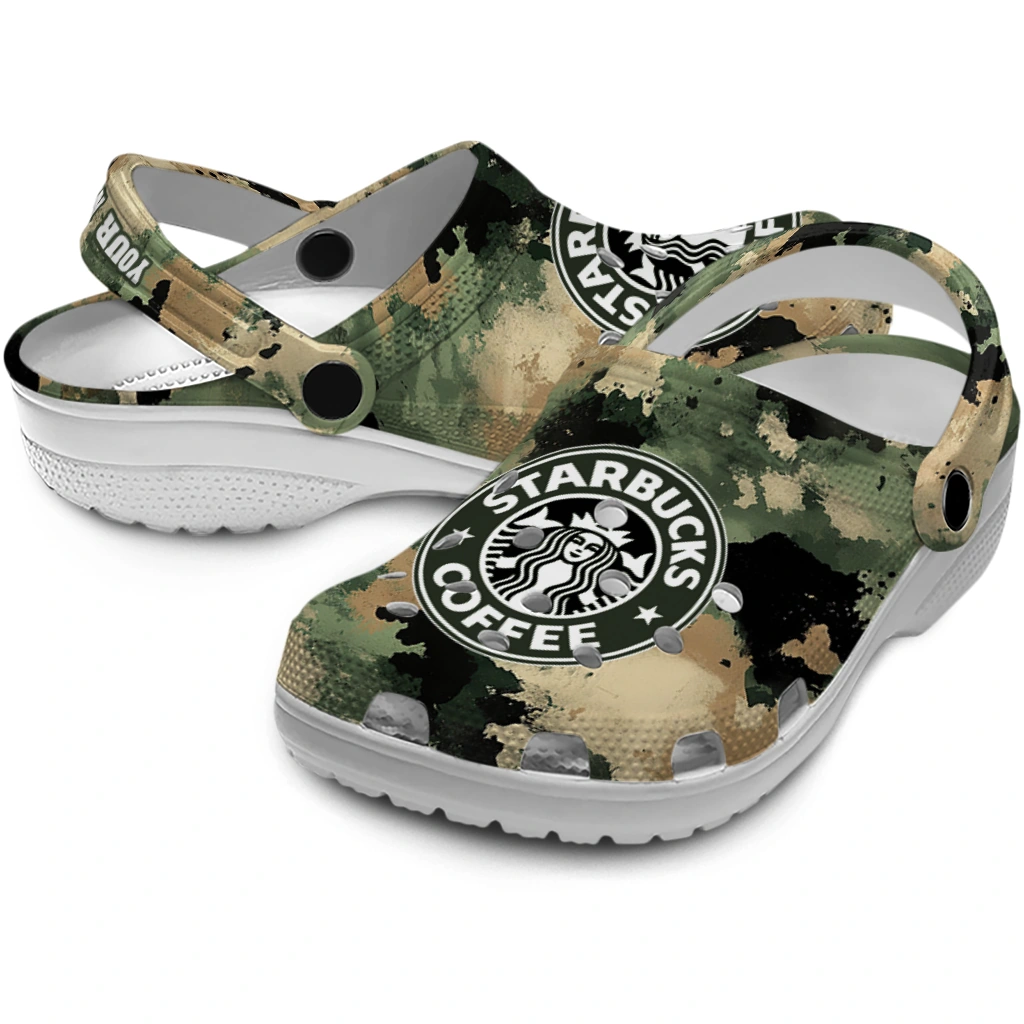 personalized-starbucks-camouflage-green-brown-clogs-high-quality-hey-clogs.webp