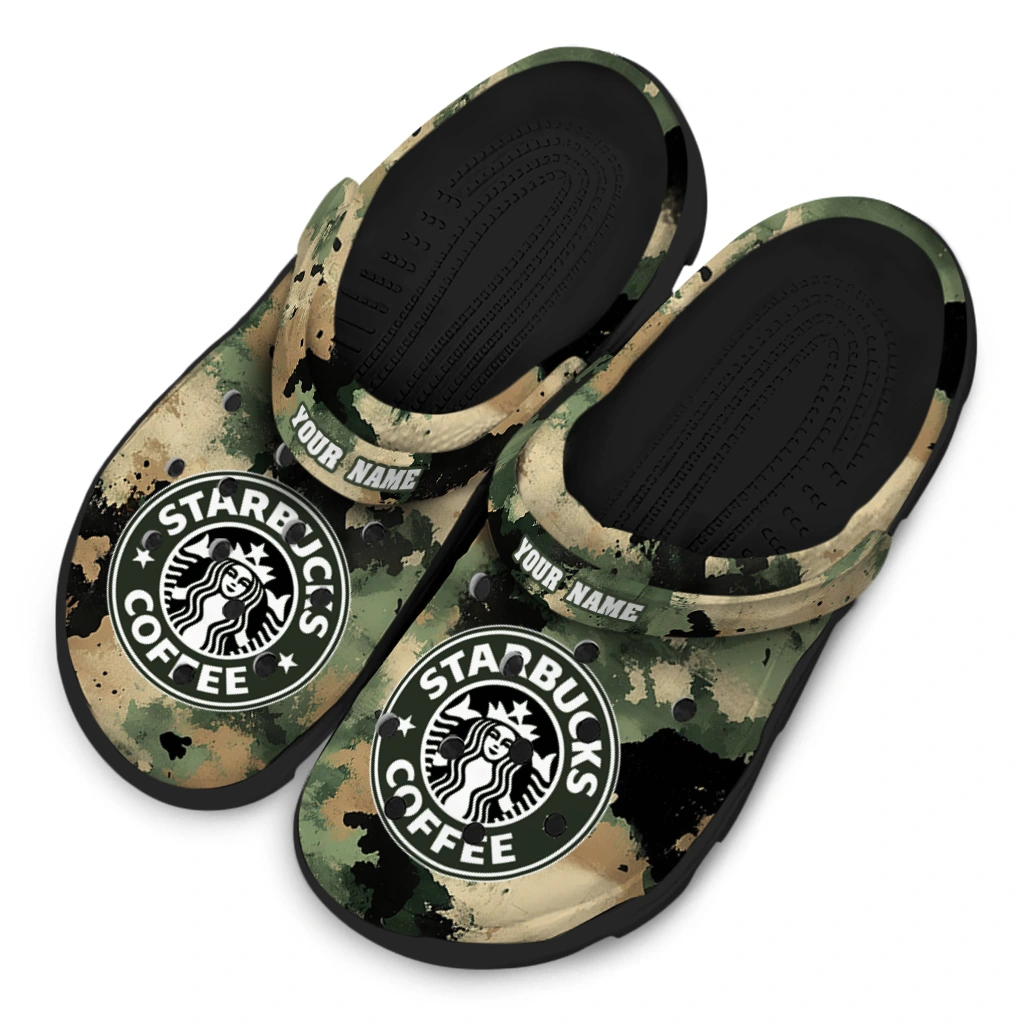 personalized-starbucks-camouflage-green-brown-clogs-latest-model-hey-clogs.webp