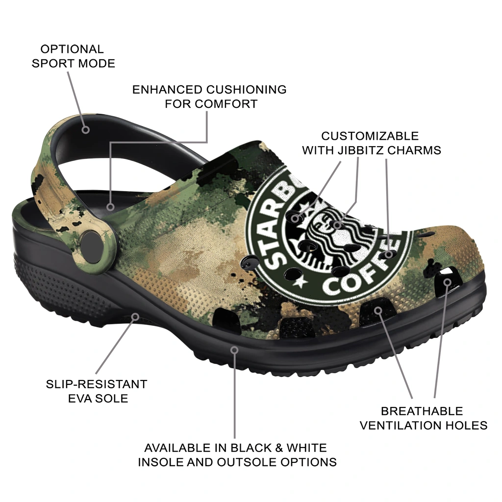 personalized-starbucks-camouflage-green-brown-clogs-new-arrival-hey-clogs.webp