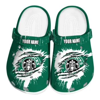Personalized Starbucks Claw Effect Green White Clogs