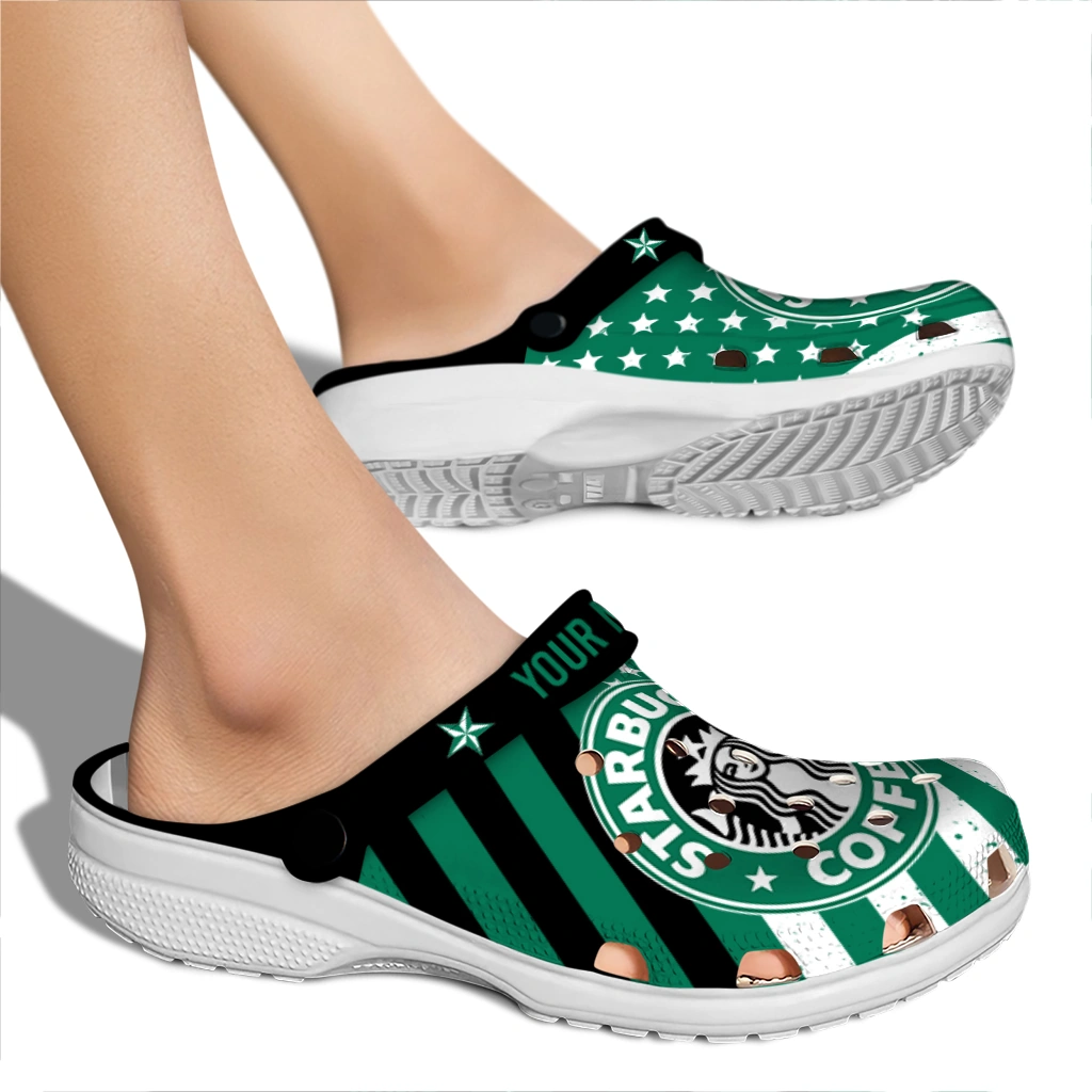 personalized-starbucks-siren-emblem-green-black-clogs-fashion-forward-hey-clogs.webp