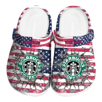 Personalized Starbucks US Flag Red Blue Clogs